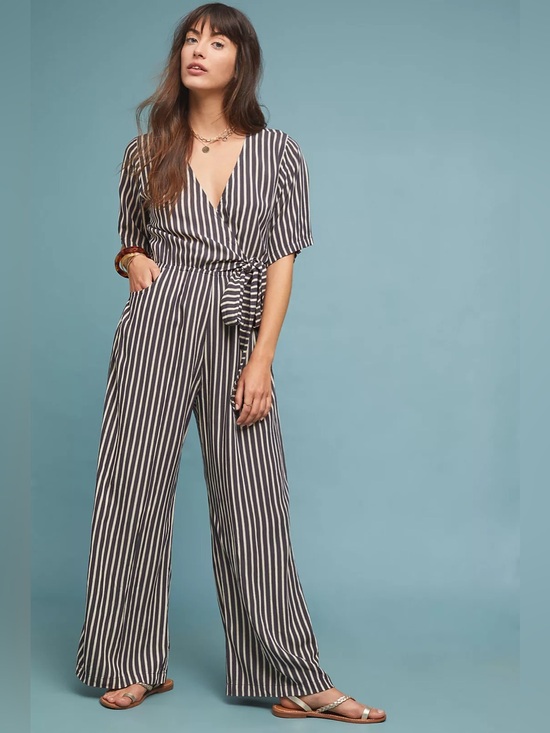 Anthropologie Pants - Anthropologie BEACHGOLD Wrap Wide-Leg Jumpsuit - Black & White XS